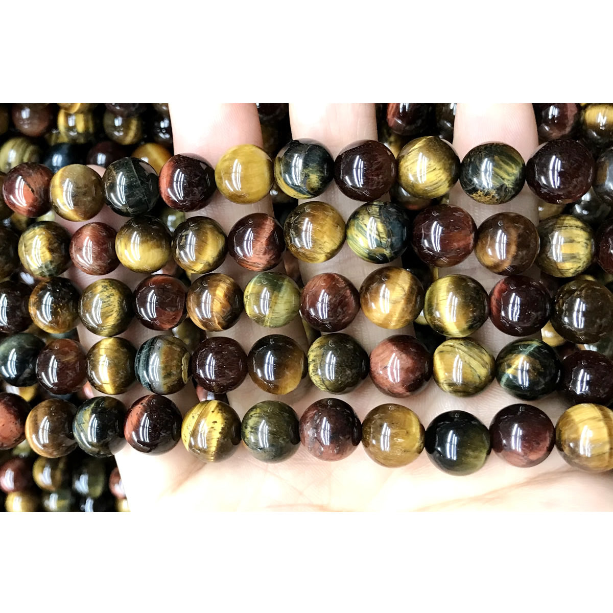 CTE92 Grade AB Colorful Tiger Eye Beads Smooth Round 8mm 15" Strand