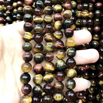 CTE92 Grade AB Colorful Tiger Eye Beads Smooth Round 8mm 15" Strand