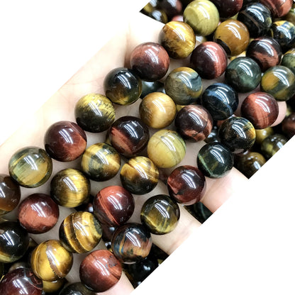 CTE93 Grade AB Colorful Tiger Eye Beads Smooth Round 10mm 15" Strand