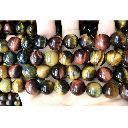 CTE93 Grade AB Colorful Tiger Eye Beads Smooth Round 10mm 15" Strand