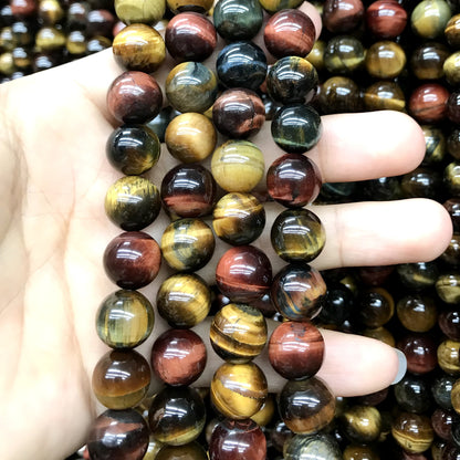 CTE93 Grade AB Colorful Tiger Eye Beads Smooth Round 10mm 15" Strand