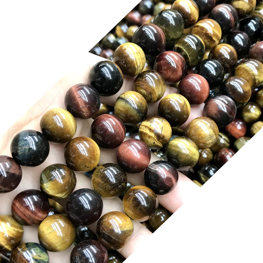 CTE94 Grade AB Colorful Tiger Eye Beads Smooth Round 12mm 15" Strand