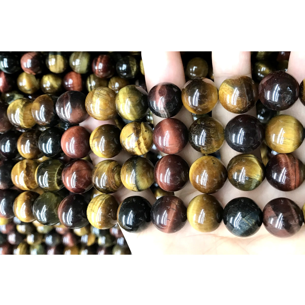 CTE94 Grade AB Colorful Tiger Eye Beads Smooth Round 12mm 15" Strand