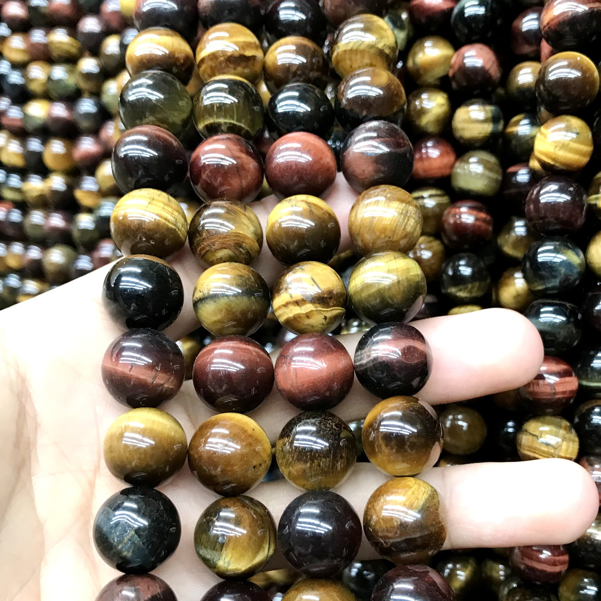 CTE94 Grade AB Colorful Tiger Eye Beads Smooth Round 12mm 15" Strand