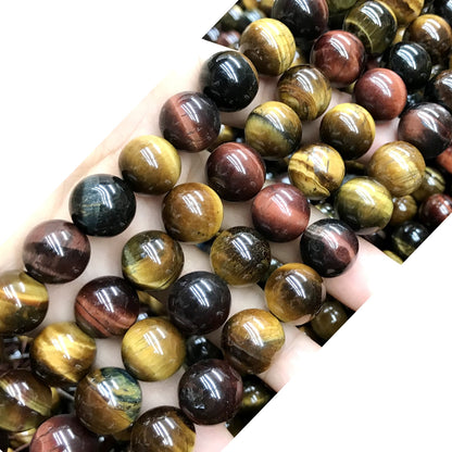 CTE95 Grade AB Colorful Tiger Eye Beads Smooth Round 14mm 15" Strand