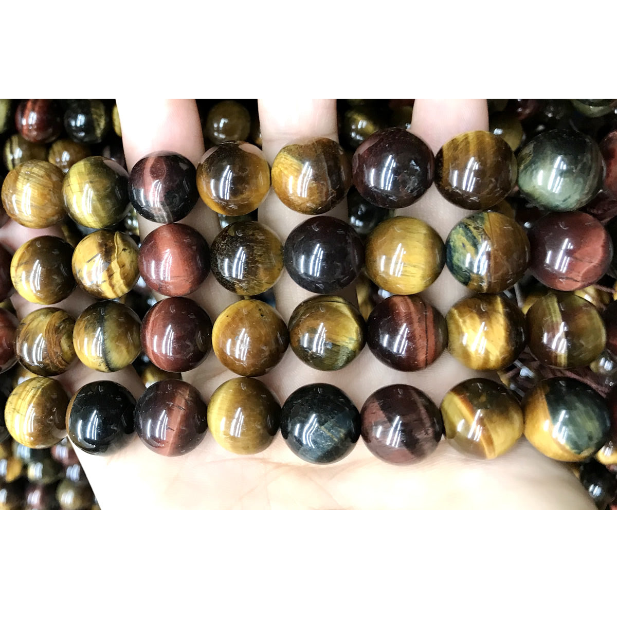 CTE95 Grade AB Colorful Tiger Eye Beads Smooth Round 14mm 15" Strand