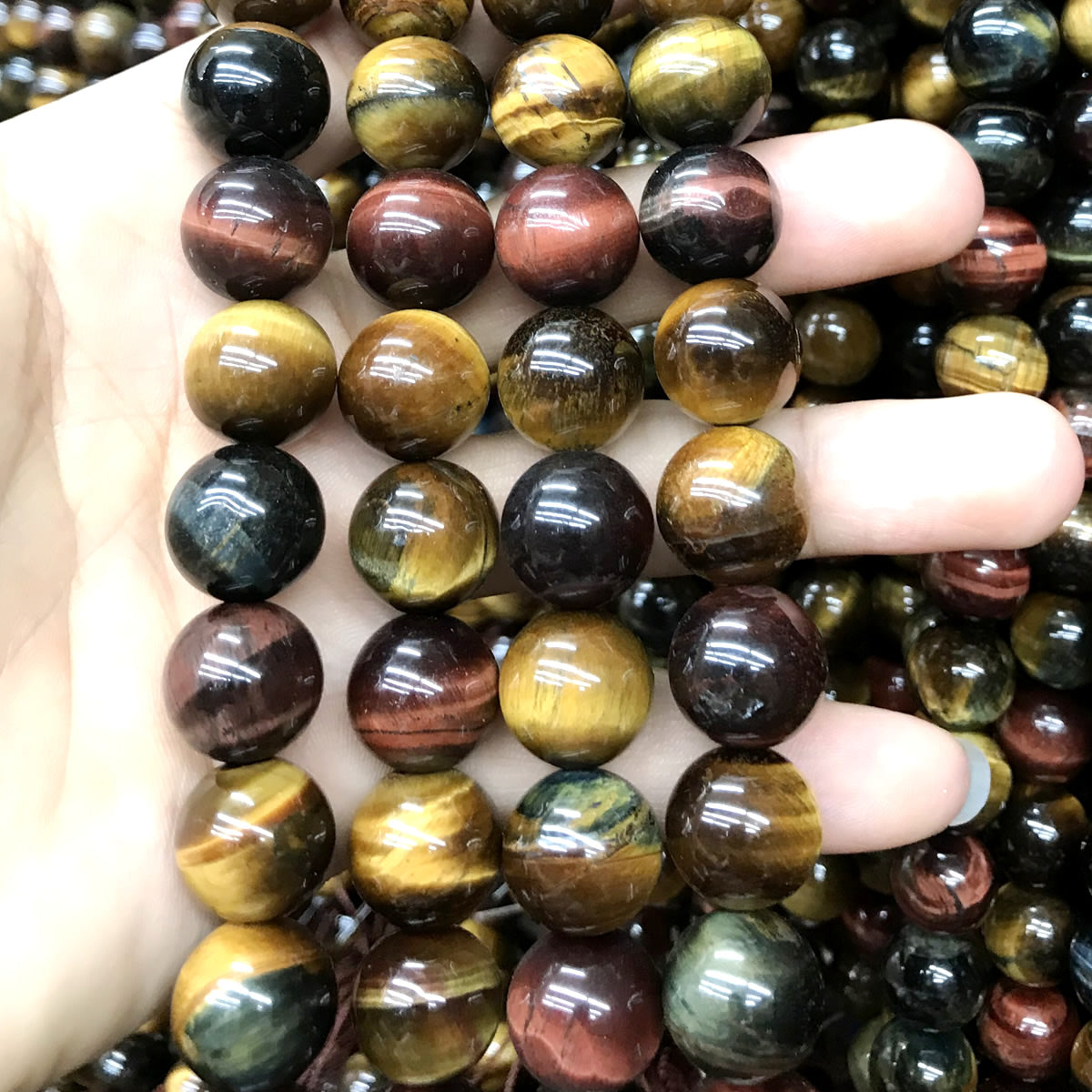 CTE95 Grade AB Colorful Tiger Eye Beads Smooth Round 14mm 15" Strand