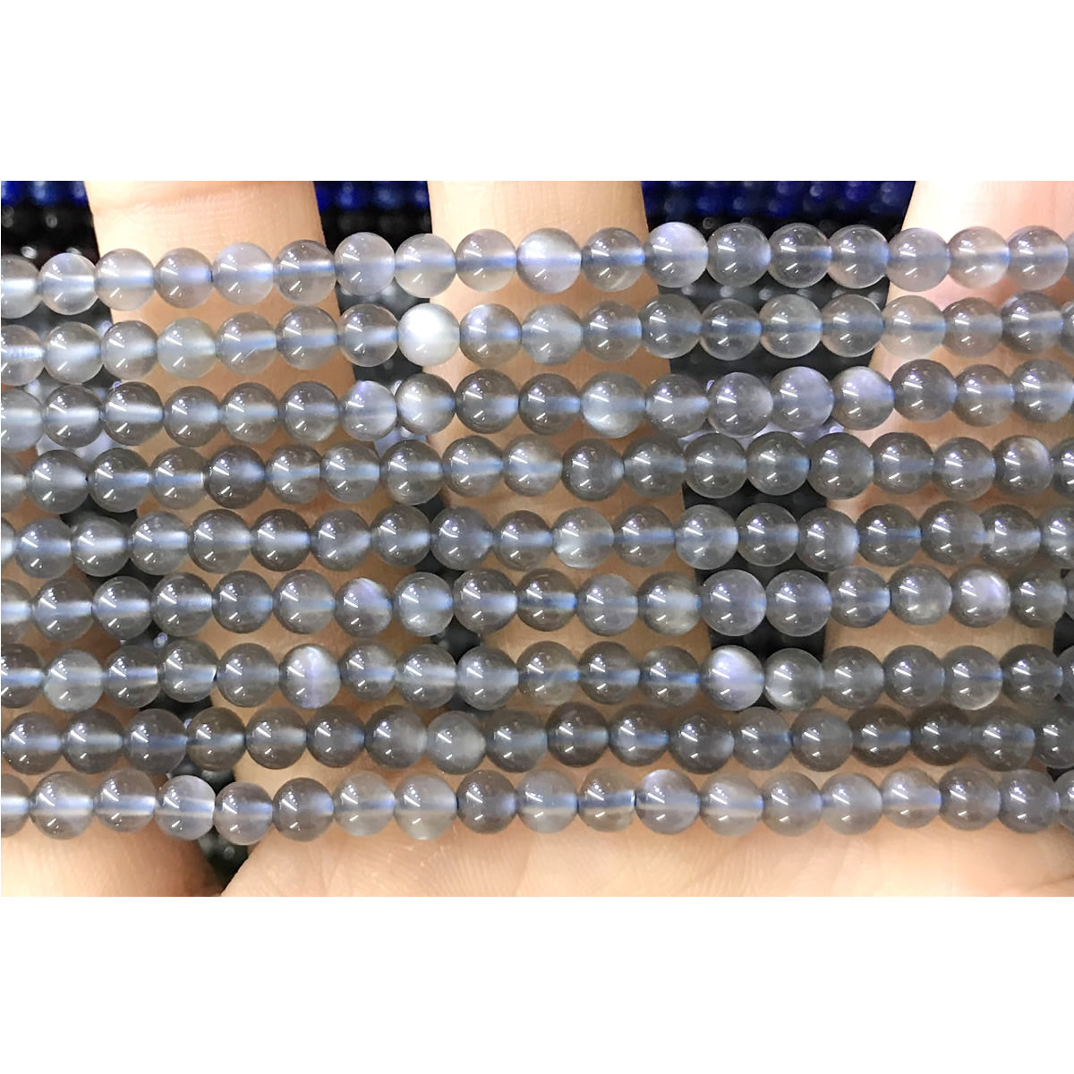 CTG05 Grey Moonstone Beads Smooth Round 4mm 15" Strand