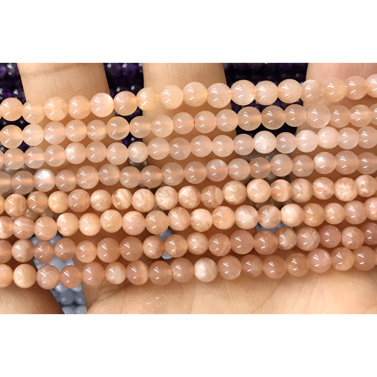 CTG06 Orange Moonstone Beads Smooth Round 4mm 15" Strand