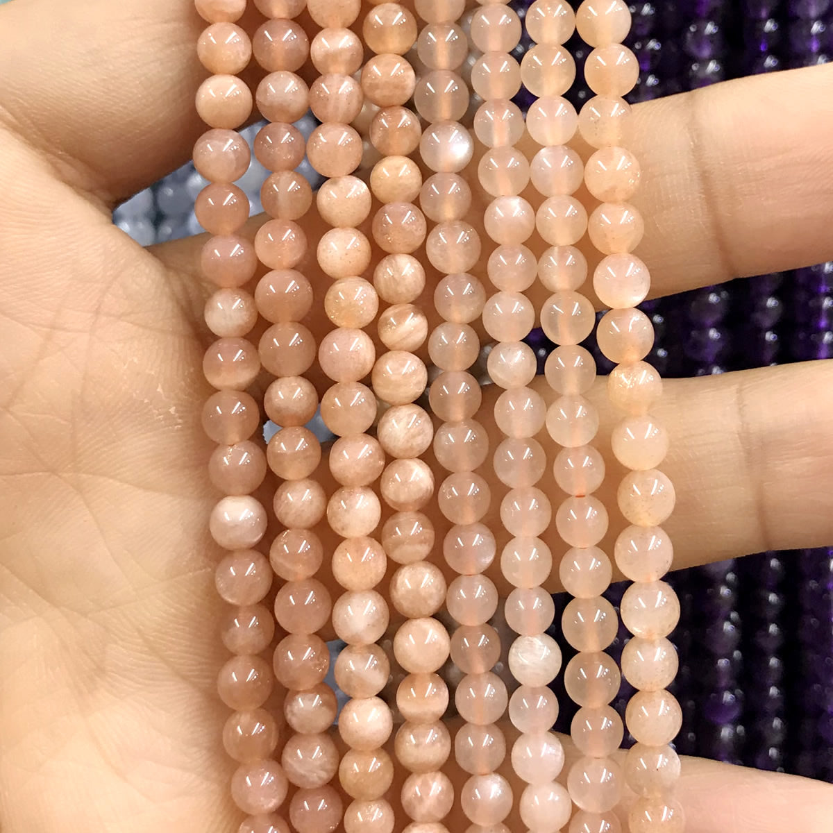 CTG06 Orange Moonstone Beads Smooth Round 4mm 15" Strand