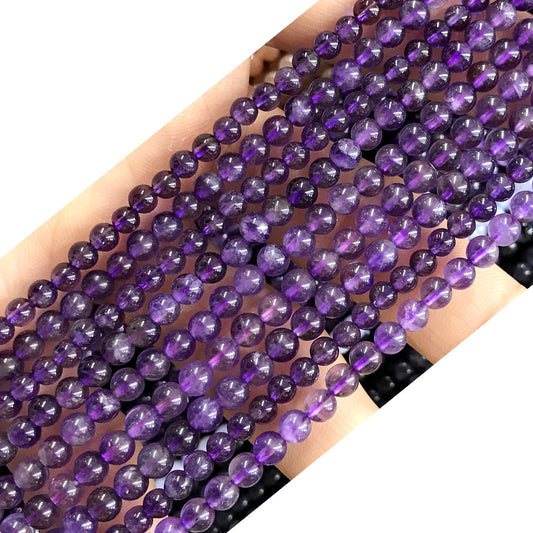 CTG09 Amethyst Gemstone Beads Smooth Round 4mm 15" Strand