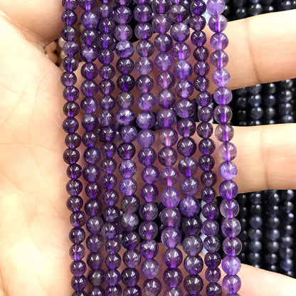 CTG09 Amethyst Gemstone Beads Smooth Round 4mm 15" Strand