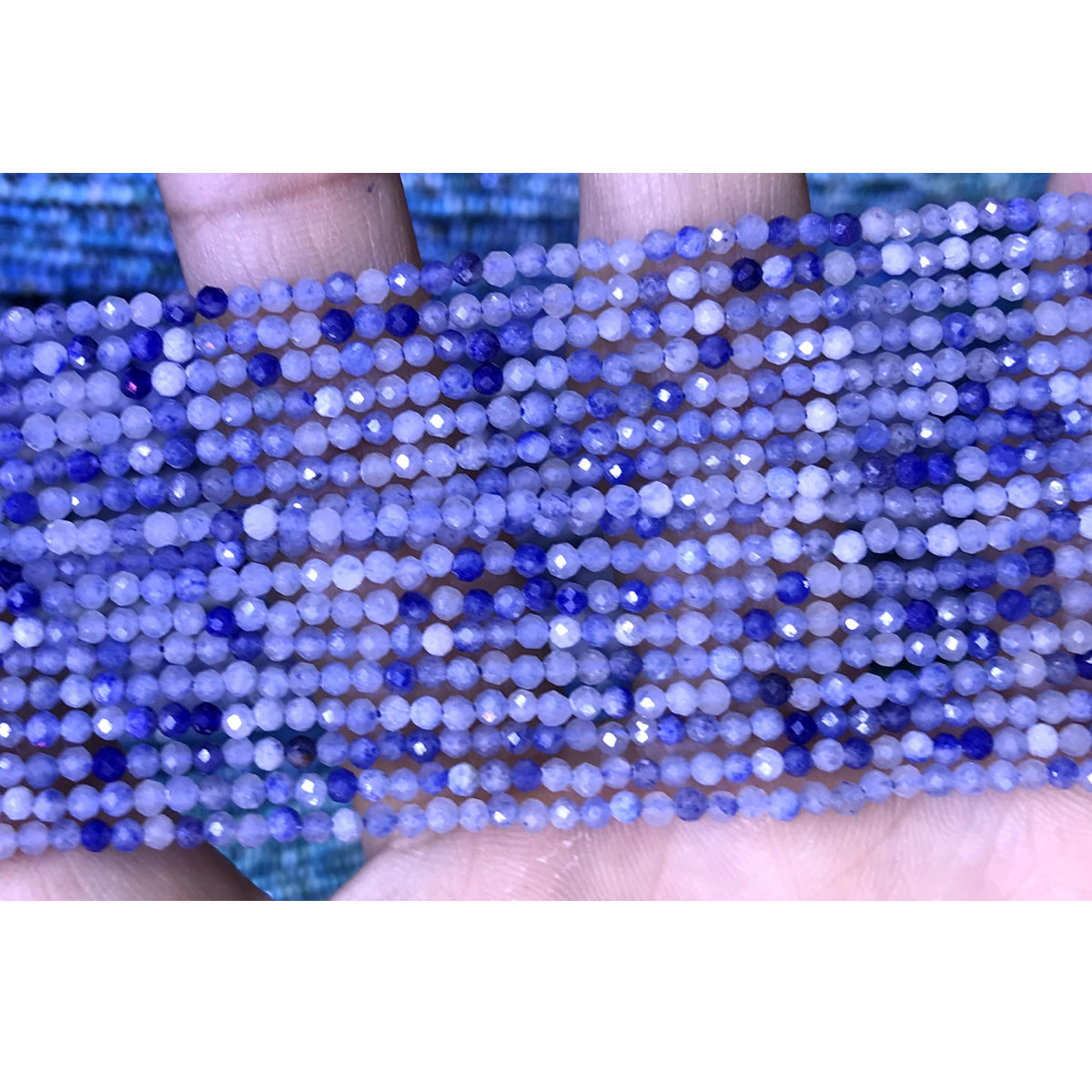 CTG130 Blue Aventurine Jade Beads Faceted Round 2mm 15" Strand