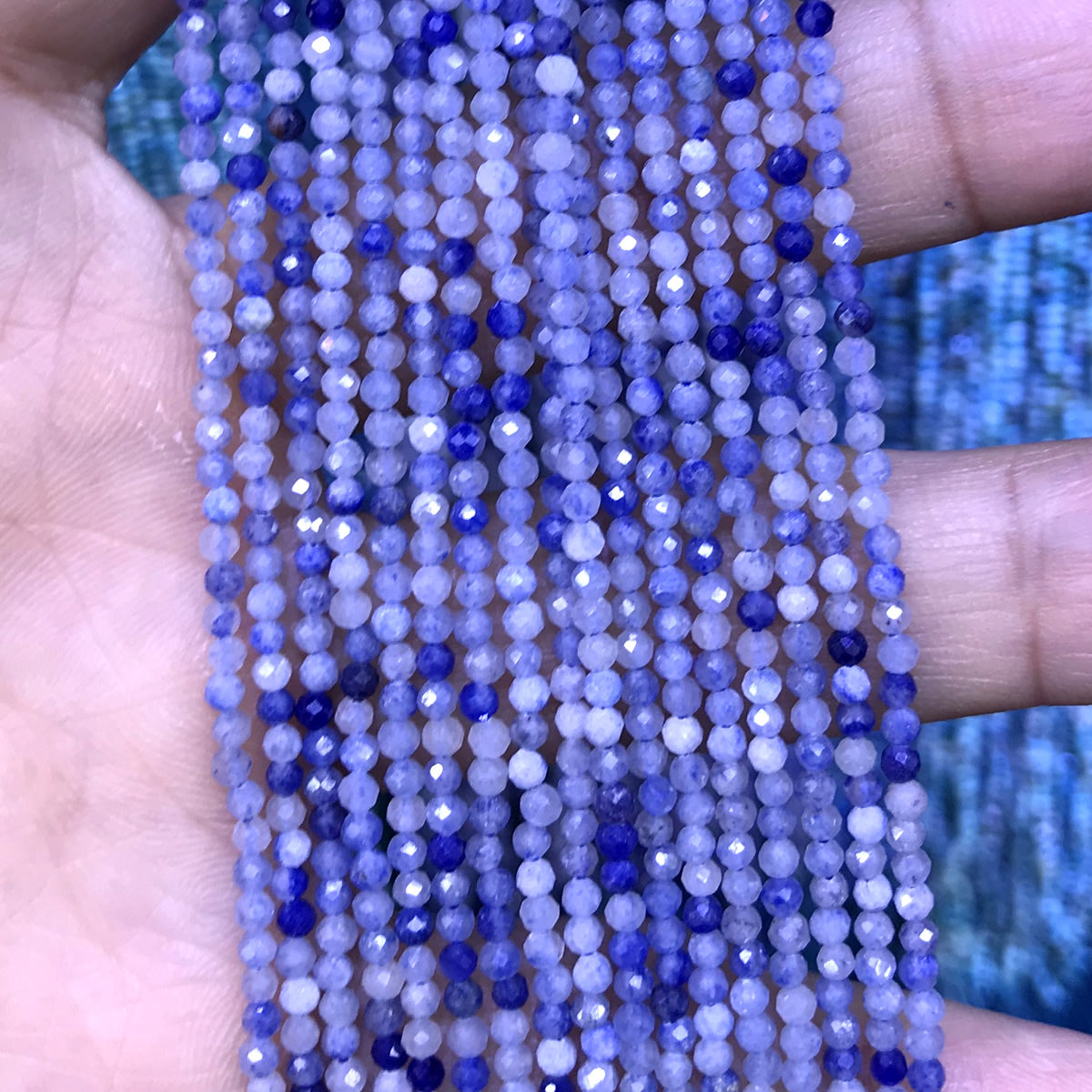 CTG130 Blue Aventurine Jade Beads Faceted Round 2mm 15" Strand