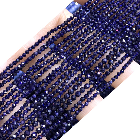 CTG132 Blue Goldstone Beads Faceted Round 2mm 15" Strand