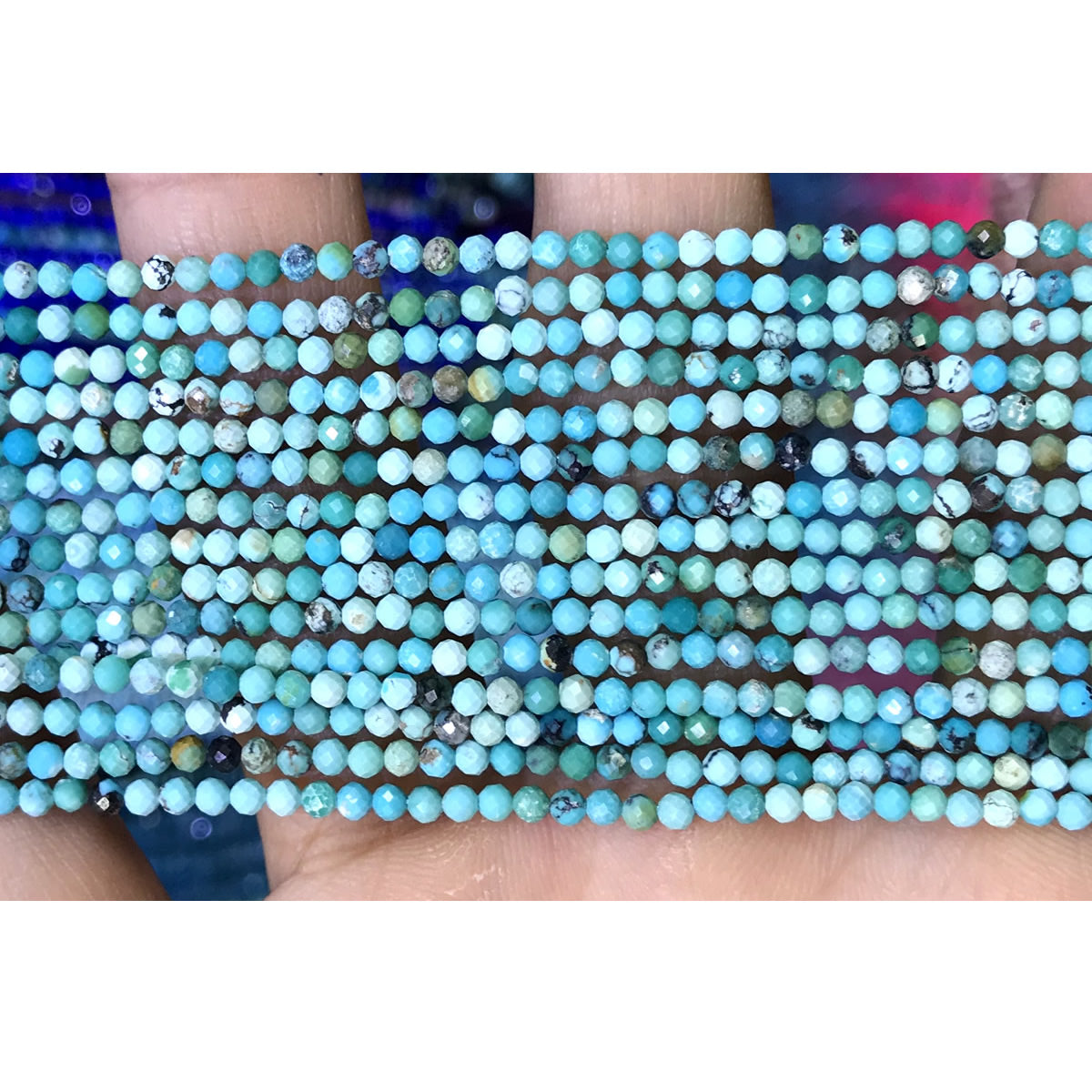 CTG140 Turquoise Gemstone Beads Faceted Round 2mm 15" Strand