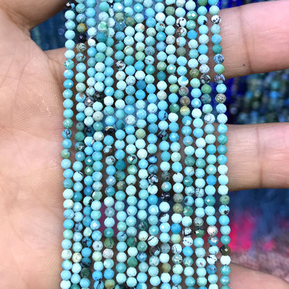 CTG140 Turquoise Gemstone Beads Faceted Round 2mm 15" Strand