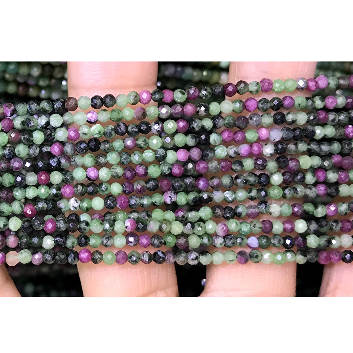 CTG142 Ruby Zoisite Gemstone Beads Faceted Round 2mm 15" Strand