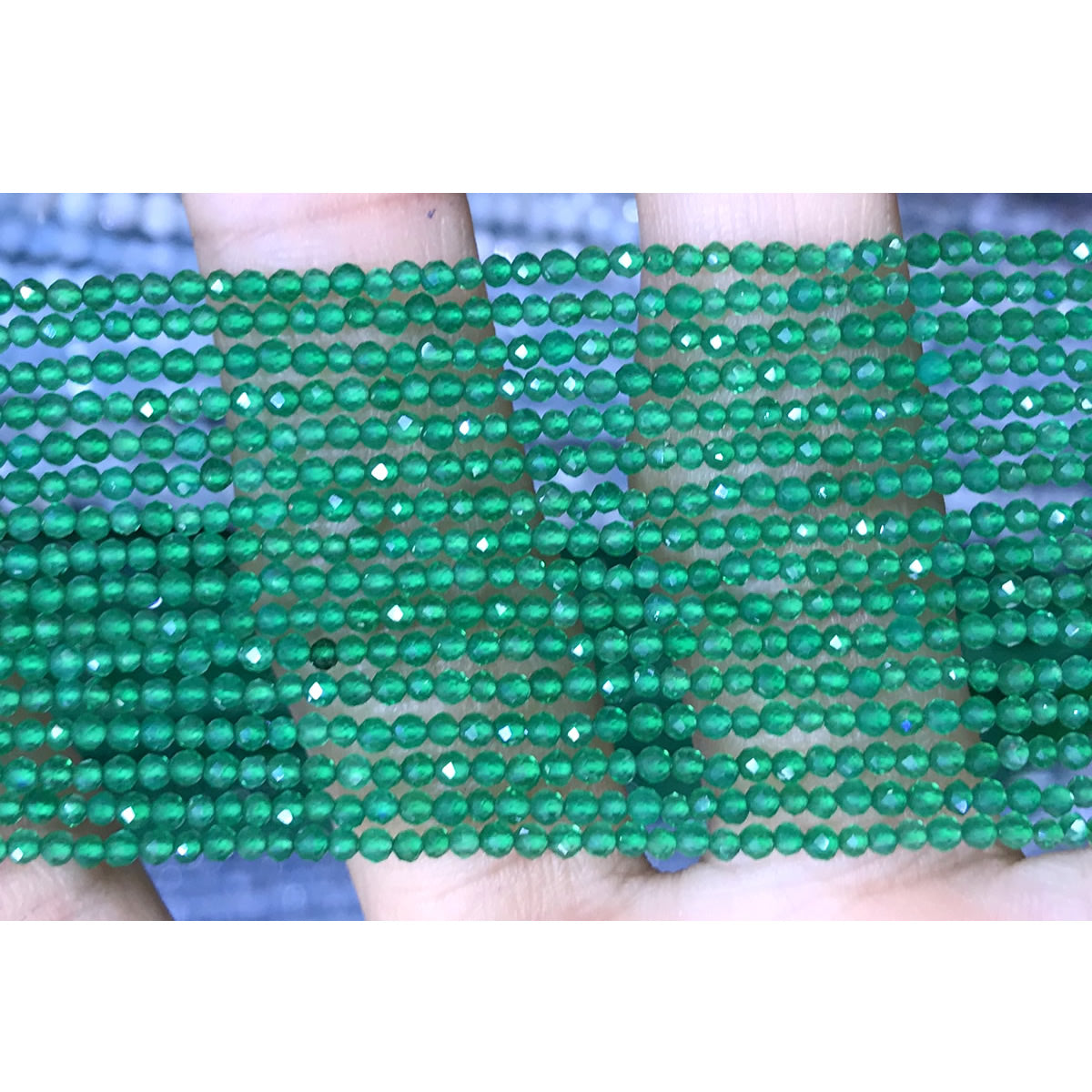 CTG143 Green Agate Beads Faceted Round 2mm 15" Strand