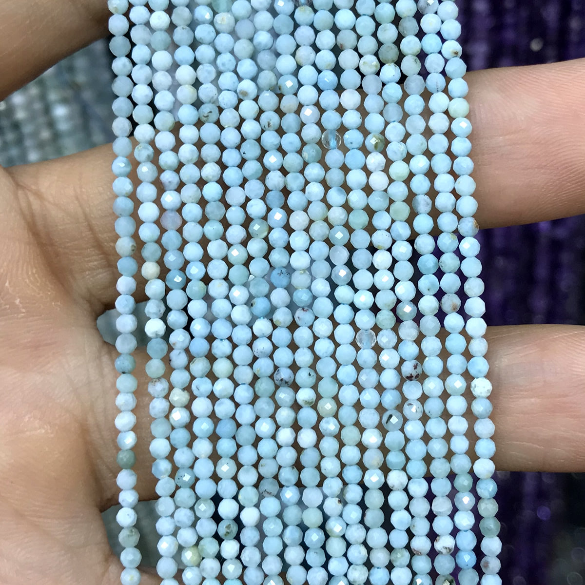 CTG146 Larimar Gemstone Beads Faceted Round 2mm 15" Strand