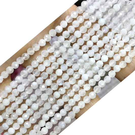 CTG201 White Moonstone Beads Faceted Round 3mm 15" Strand