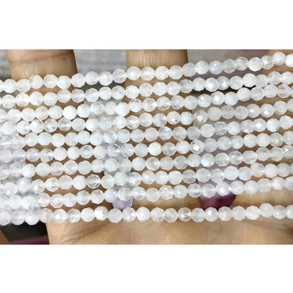 CTG201 White Moonstone Beads Faceted Round 3mm 15" Strand