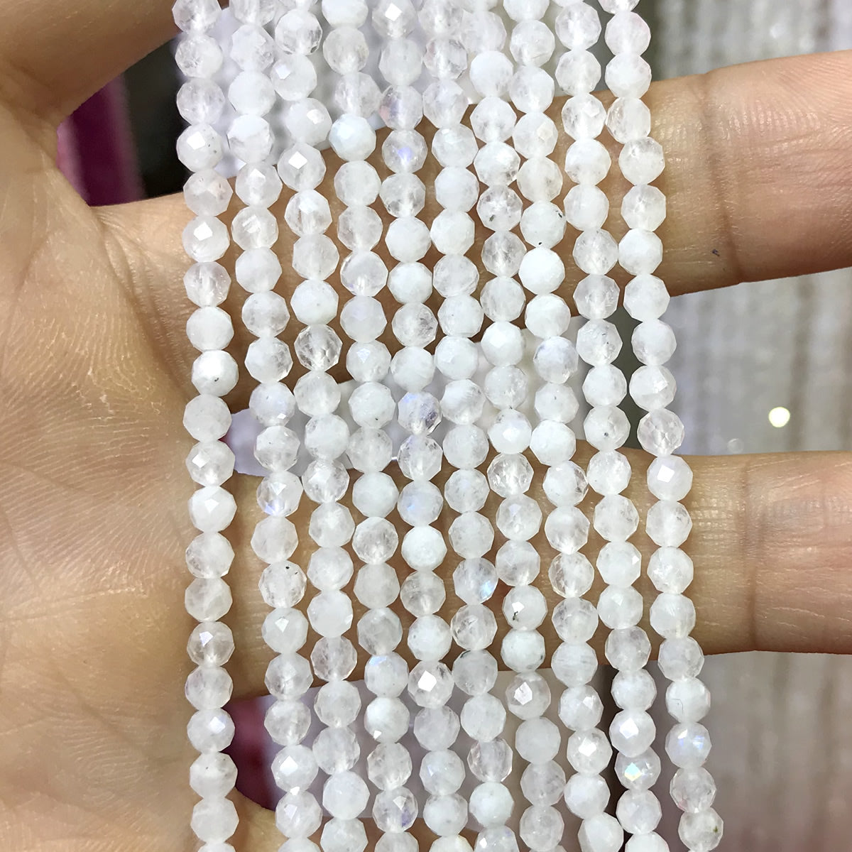 CTG201 White Moonstone Beads Faceted Round 3mm 15" Strand