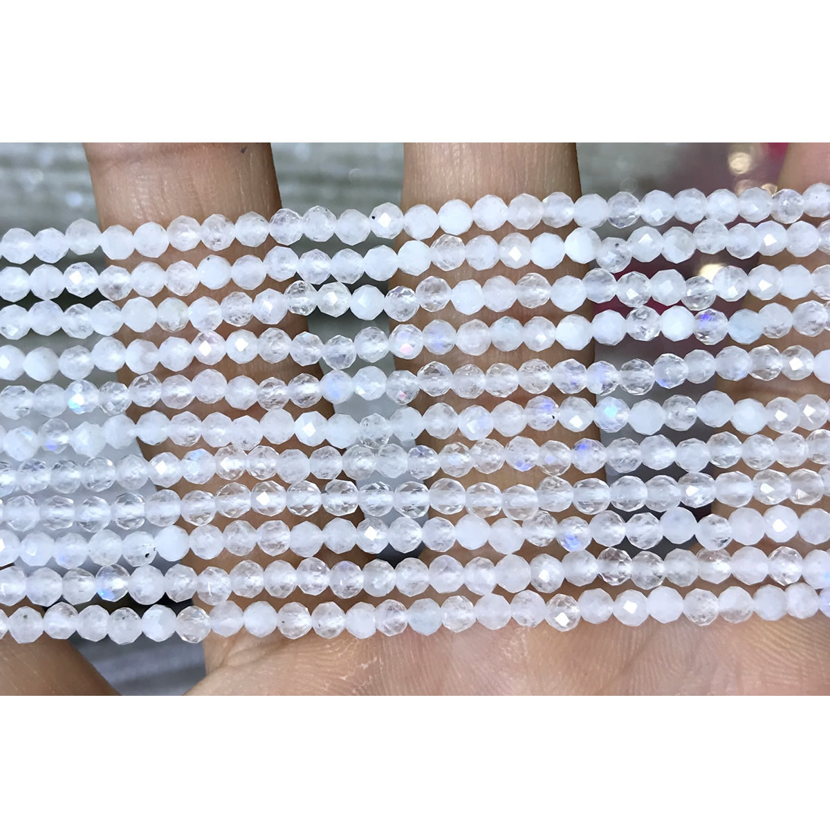 CTG202 White Moonstone Beads Faceted Round 3mm 15" Strand