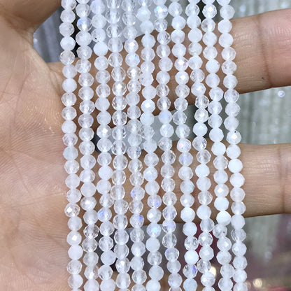 CTG202 White Moonstone Beads Faceted Round 3mm 15" Strand