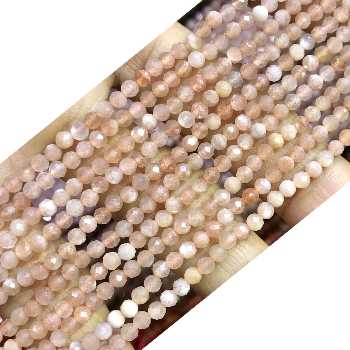 CTG203 Orange Moonstone Beads Faceted Round 3mm 15" Strand