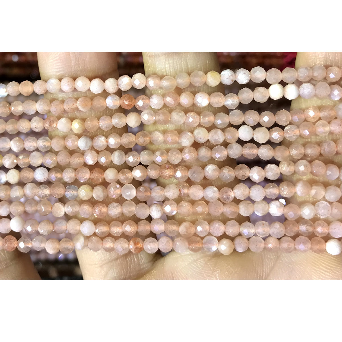 CTG203 Orange Moonstone Beads Faceted Round 3mm 15" Strand