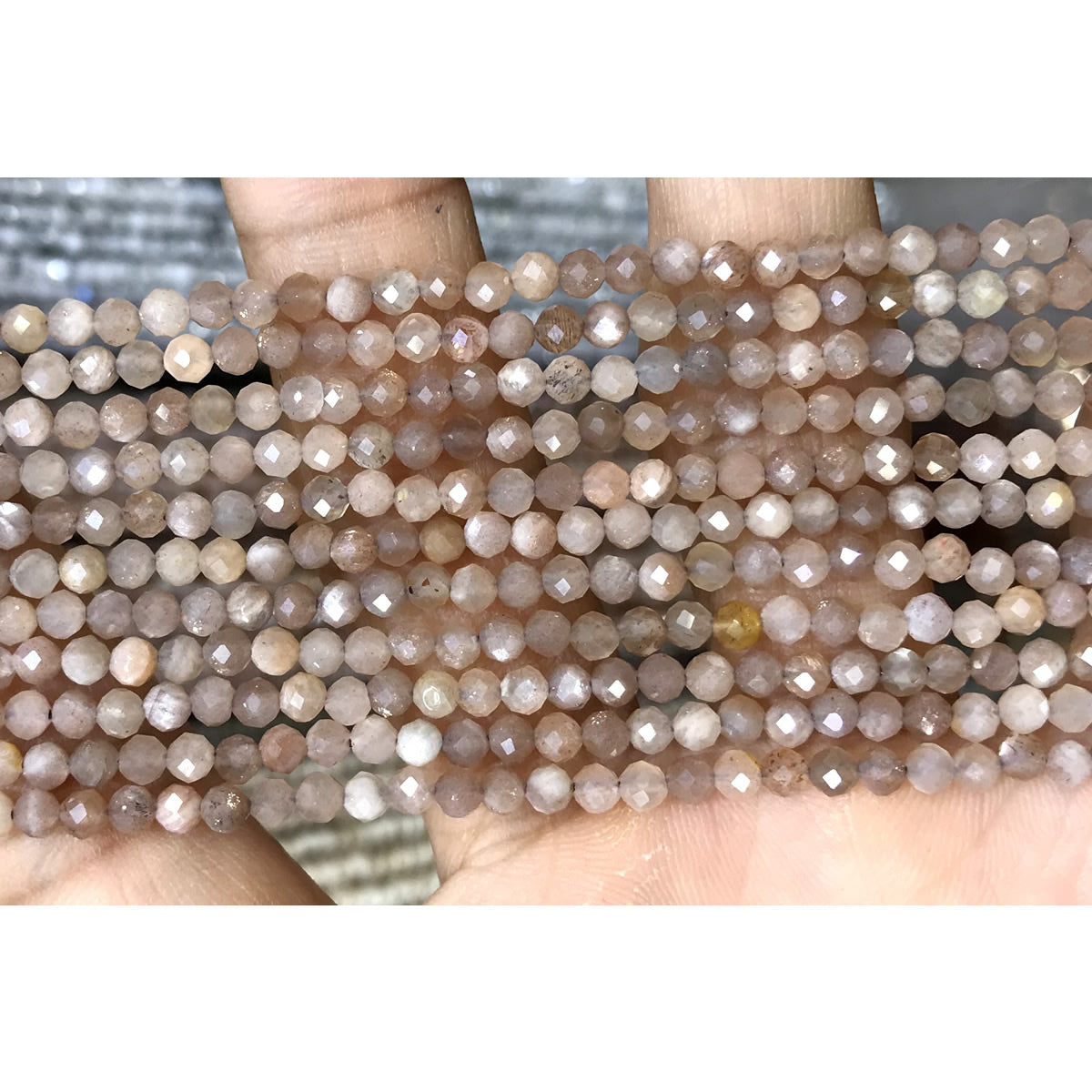 CTG204 Moonstone Gemstone Beads Faceted Round 3mm 15" Strand