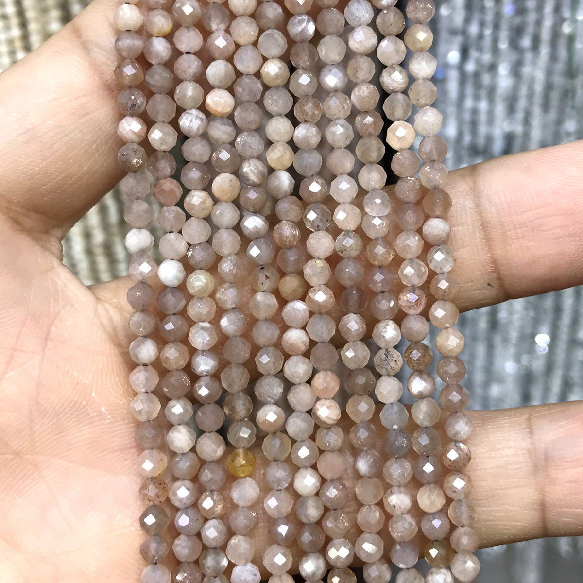 CTG204 Moonstone Gemstone Beads Faceted Round 3mm 15" Strand