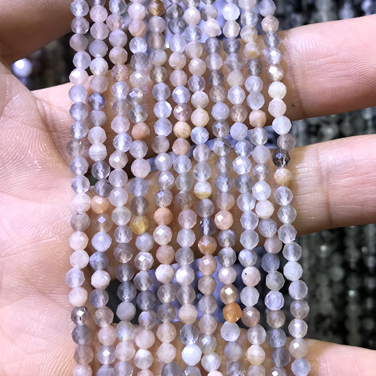 CTG205 Rainbow Moonstone Beads Faceted Round 3mm 15" Strand