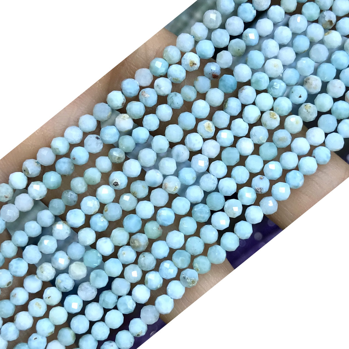 CTG210 Larimar Gemstone Beads Faceted Round 3mm 15" Strand