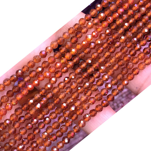 CTG219 Orange Garnet Gemstone Beads Faceted Round 3mm 15" Strand