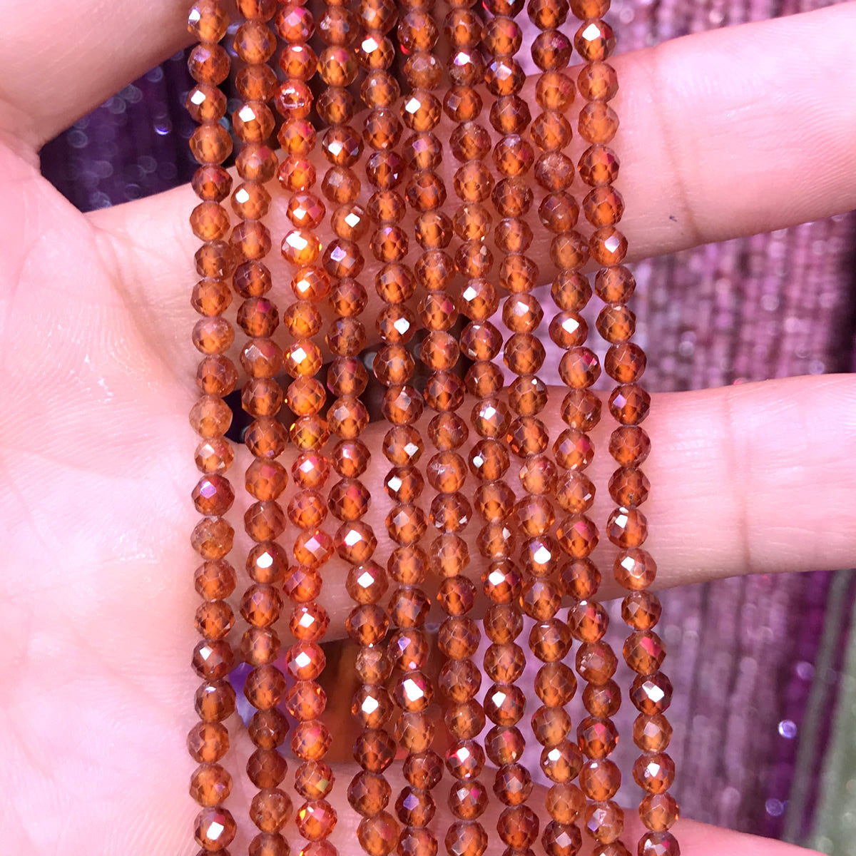 CTG219 Orange Garnet Gemstone Beads Faceted Round 3mm 15" Strand