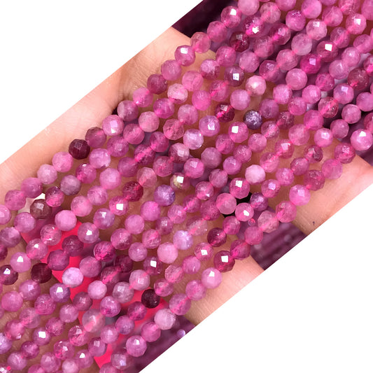 CTG221 Pink Tourmaline Beads Faceted Round 3mm 15" Strand