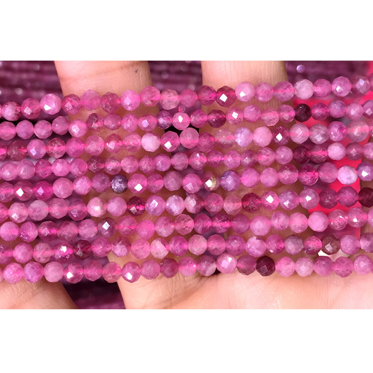 CTG221 Pink Tourmaline Beads Faceted Round 3mm 15" Strand