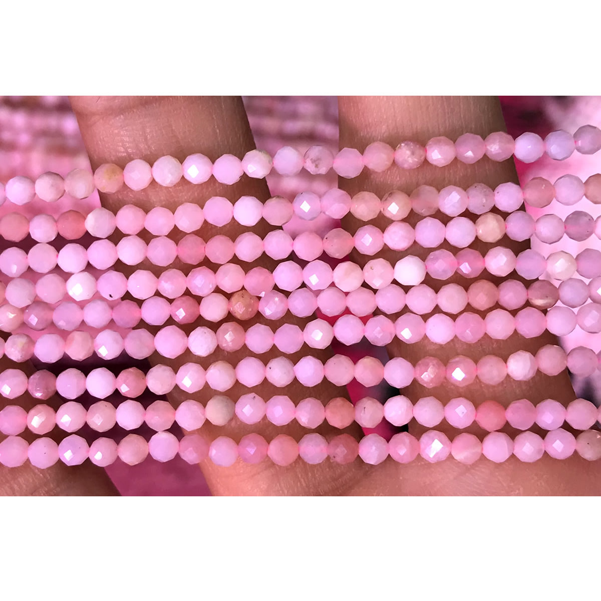 CTG226 Pink Opal Gemstone Beads Faceted Round 3mm 15" Strand