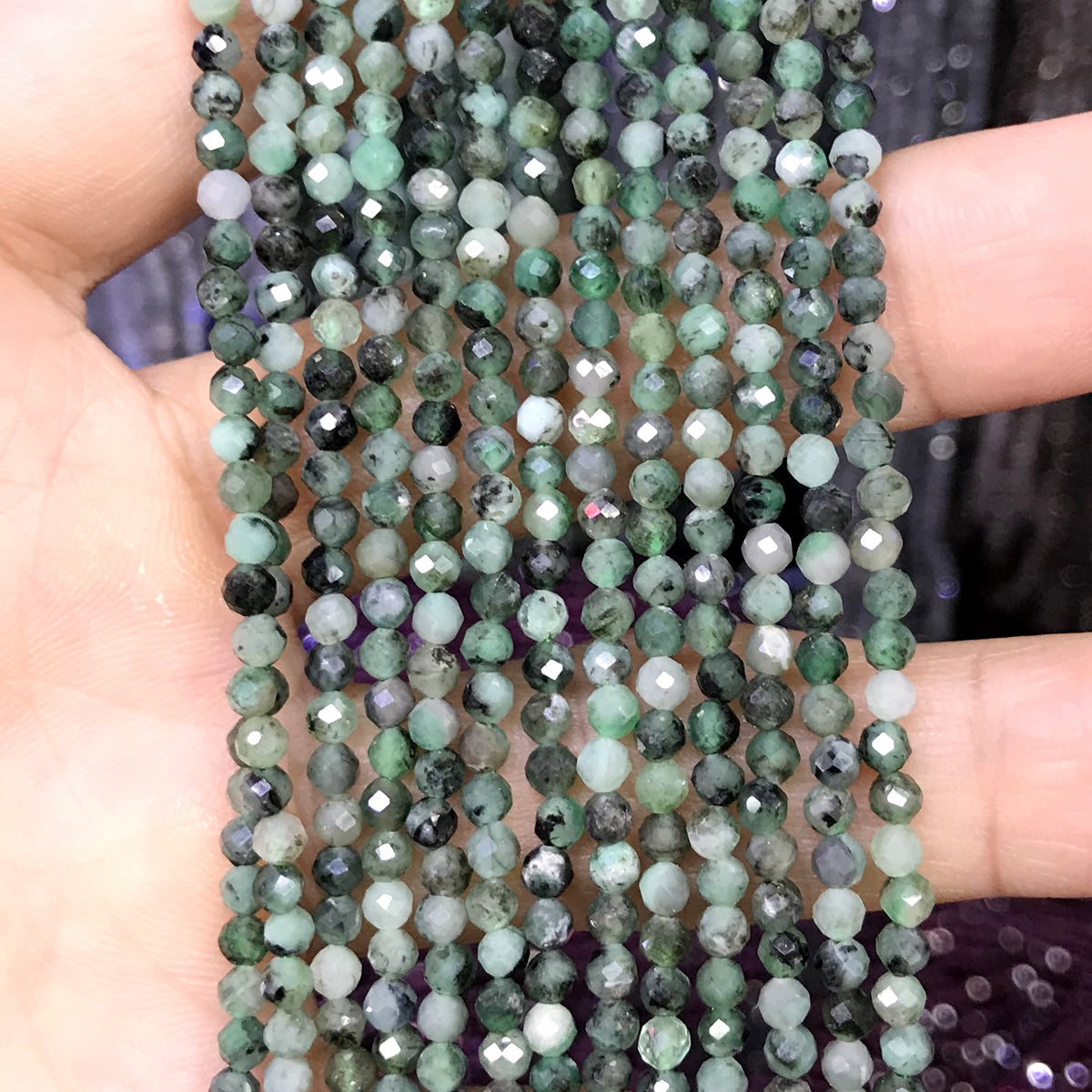 CTG228 Emerald Gemstone Beads Faceted Round 3mm 15" Strand