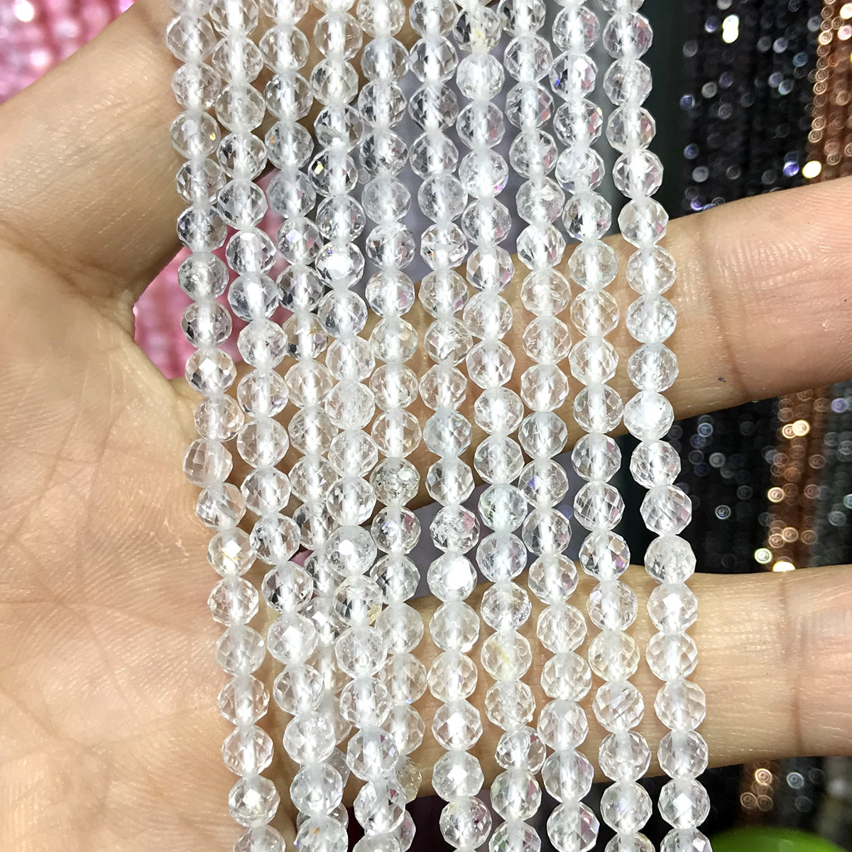 CTG300 Clear Quartz Beads Faceted Round 4mm 15" Strand