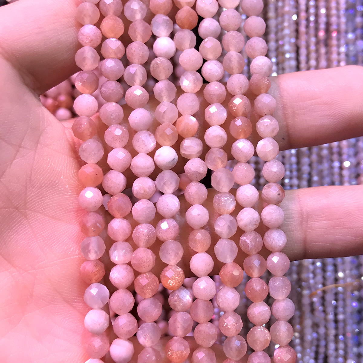 CTG303 Moonstone Gemstone Beads Faceted Round 4mm 15" Strand