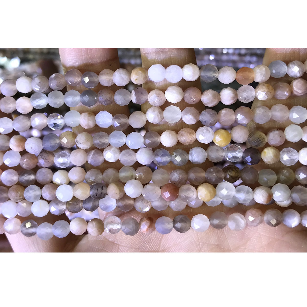 CTG304 Rainbow Moonstone Beads Faceted Round 4mm 15" Strand