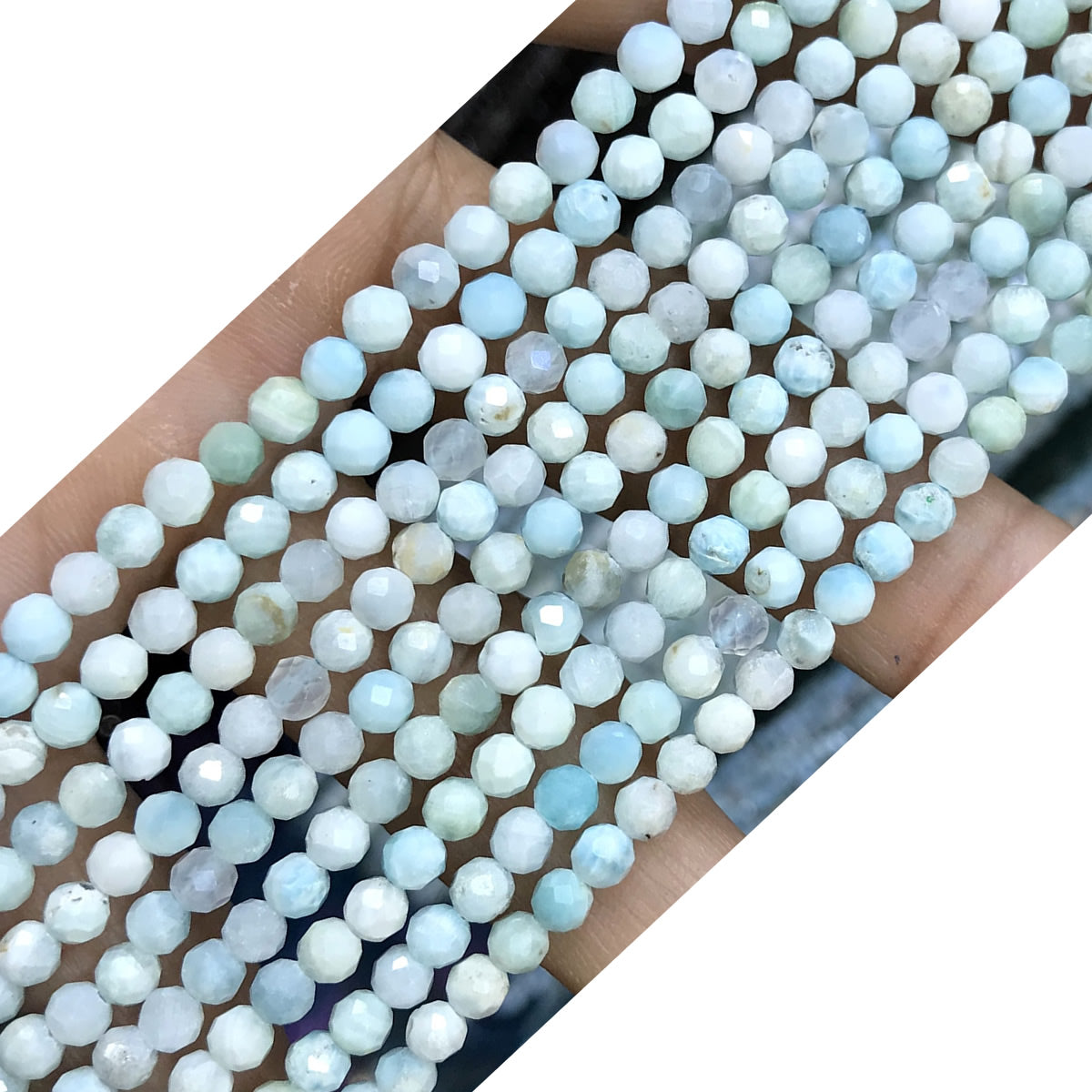 CTG307 Larimar Gemstone Beads Faceted Round 4mm 15" Strand