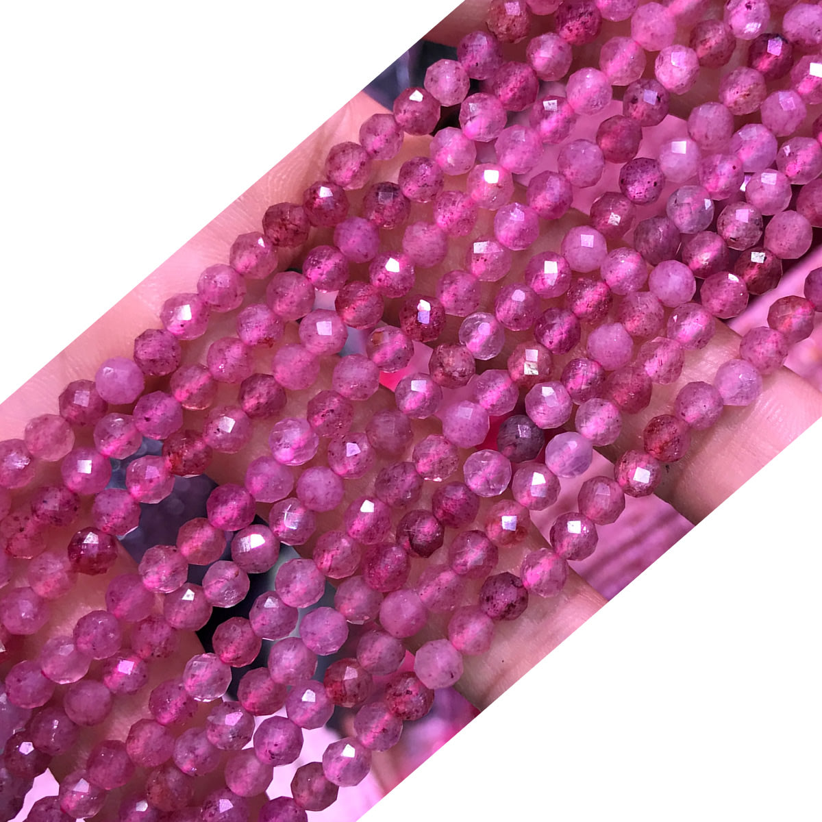 CTG312 Strawberry Quartz Beads Faceted Round 4mm 15" Strand