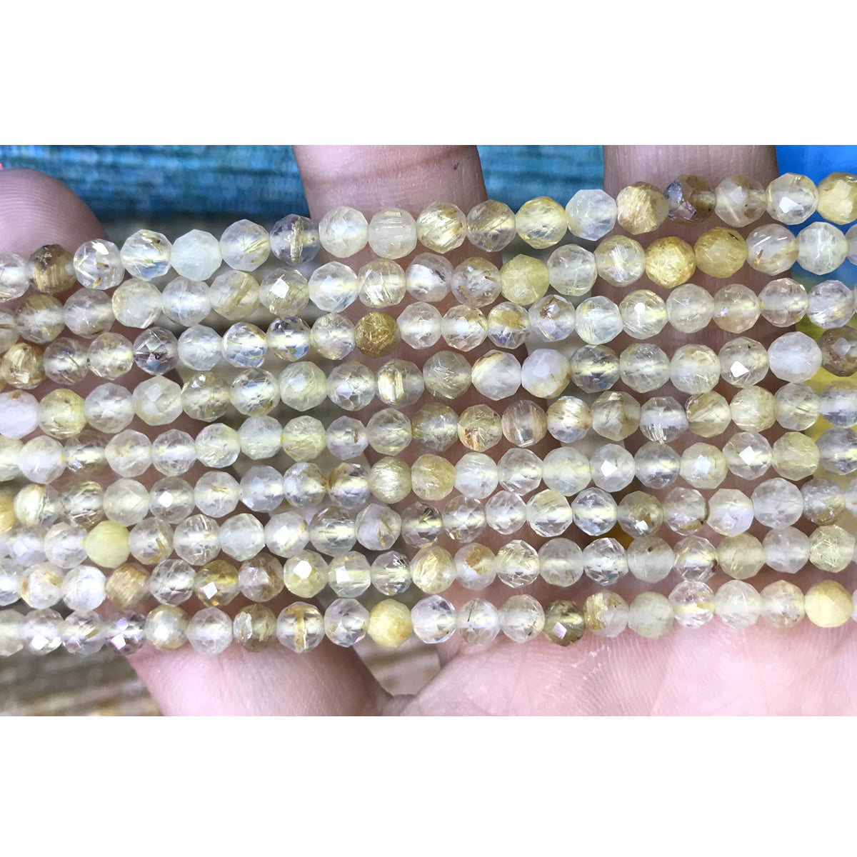 CTG313 Golden Rutilated Quartz Beads Faceted Round 4mm 15" Strand