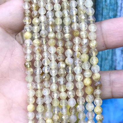 CTG313 Golden Rutilated Quartz Beads Faceted Round 4mm 15" Strand