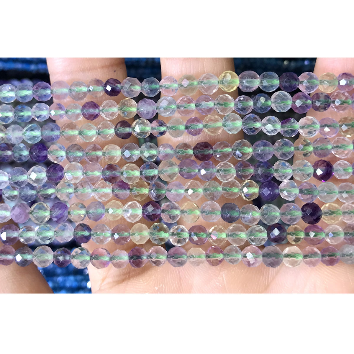 CTG315 Fluorite Gemstone Beads Faceted Round 4mm 15" Strand