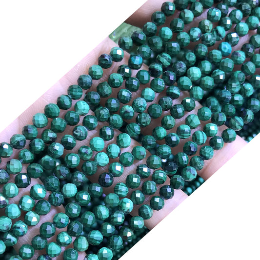 CTG318 Malachite Gemstone Beads Faceted Round 4mm 15" Strand